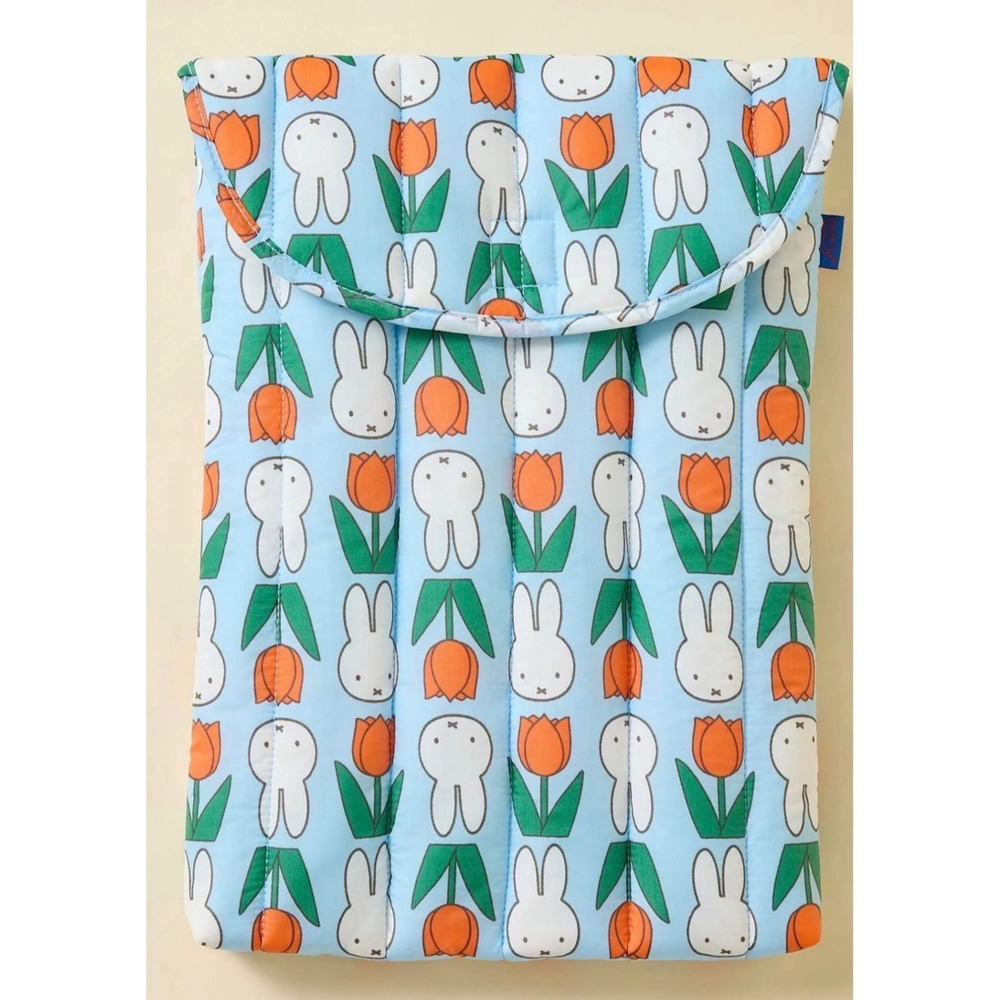Miffy and Tulips 16" Puffy Laptop Sleeve Blue Quilted Puffer Case Tech Accessory
